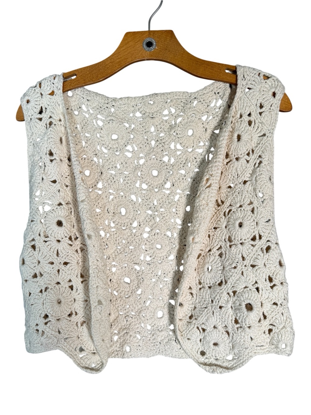 Cream Crochet Open Vest Boho Cottagecore Grandmacore S/M